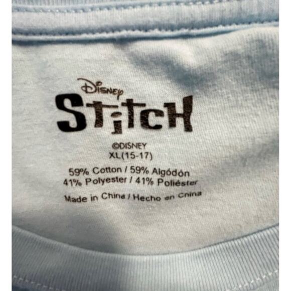 Disney Stitch Graphic Tee Kid's XL Light Blue Cotton/Polyester Blend - Picture 5 of 9